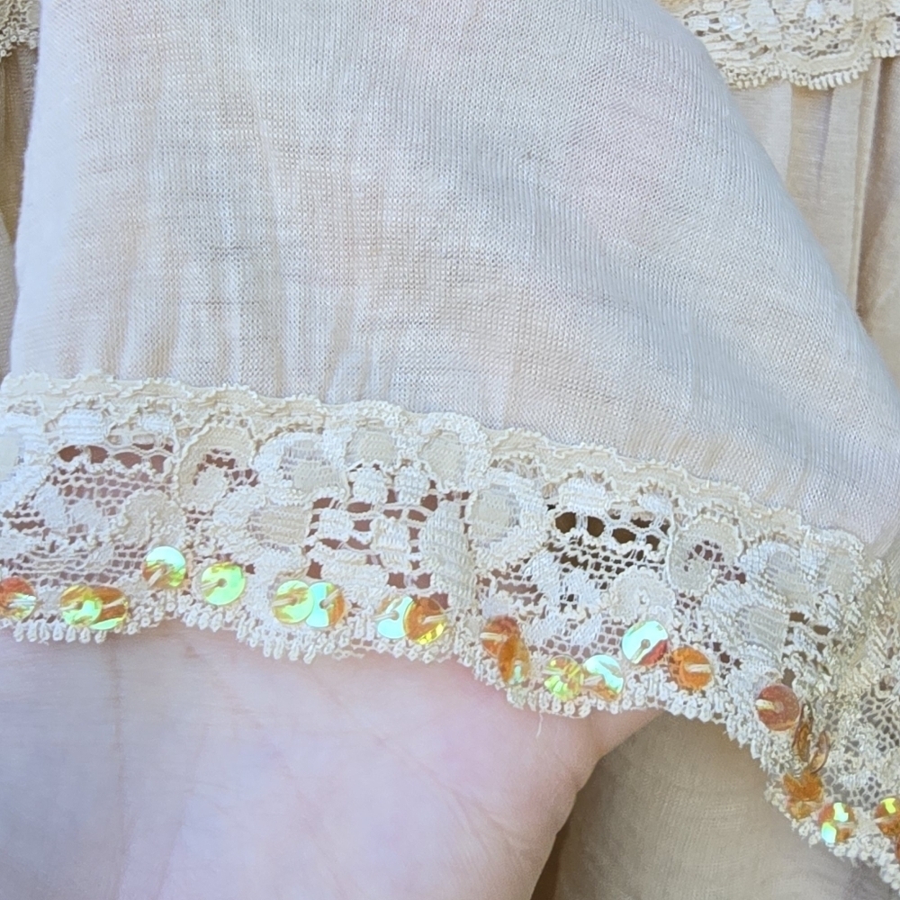 90s Y2k FANG Tan Tiered Lace Ruffled Sequined Boho Skirt - Picture 4 of 7